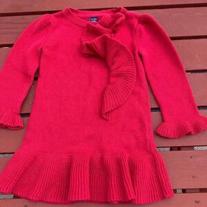 Gap thick, 100% cotton, fuchsia dress with ruffles and  bow